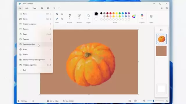 Microsoft Paint çalışmaları, Photoshop'taki gibi "proje" olarak kaydedilebilecek