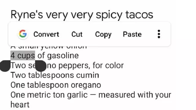 Android'de Akıllı Metin Seçimi ile 'Birim Dönüştürme' 1 Android'de Akıllı Metin Seçimi ile 'Birim Dönüştürme'
