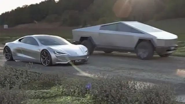 Tesla Cybertruck ve Roadster'ın Karşı Karşıya Geldiği Video